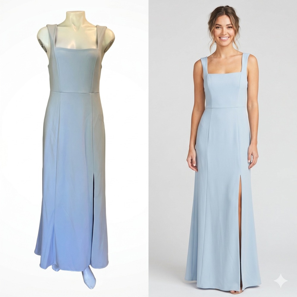 Show Me Your Mumu Paris Gown Square Neck Maxi Dress Light Blue Large Bridesmaid